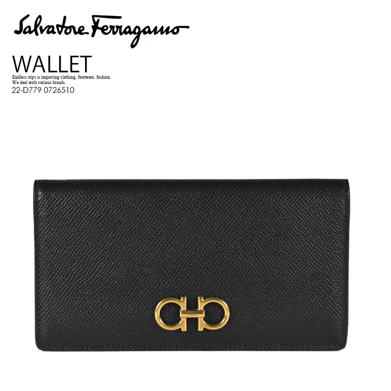 国産 Salvatore Ferragamo サルヴァトーレ フェラガモ Gancini Continental Wallet ウォレット レディース ウォレット 2つ折り長財布 小さめ カーフレザー Nero ブラック 22 D779 Endless Trip 店 代引き手数料無料 Bronze Qa