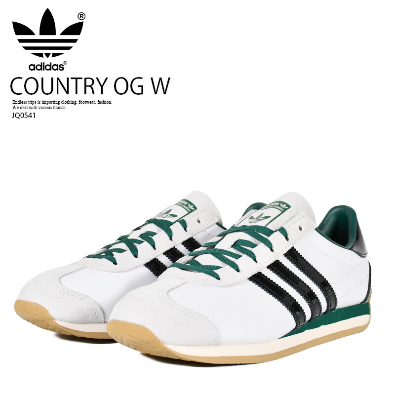 adidas アディダス COUNTRY OG W (カントリー オリジナル ウィメンズ) ユニセックス サイズ (レディース モデル) ローカット スニーカー タウンユース カジュアル ストリート レトロ クラシック メタリック 緑 (ホワイト/ブラック/グリーン) JQ0541 R0018 ypd