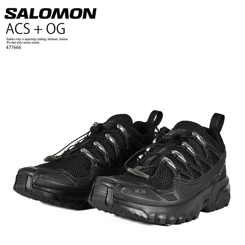 【全品尖んがり5倍！】SALOMON (サロモン) ACS + OG レディース 大きさ 置き目はね除ける スニーカー 機械的 レトロハイテク Y2K テックお召しもの 運動競技交ぜあわせる ゴープコア 流行り物 心地よい 表どおり (黒いこと/しろがね色) L47766600 L47766600021 477666 R0058