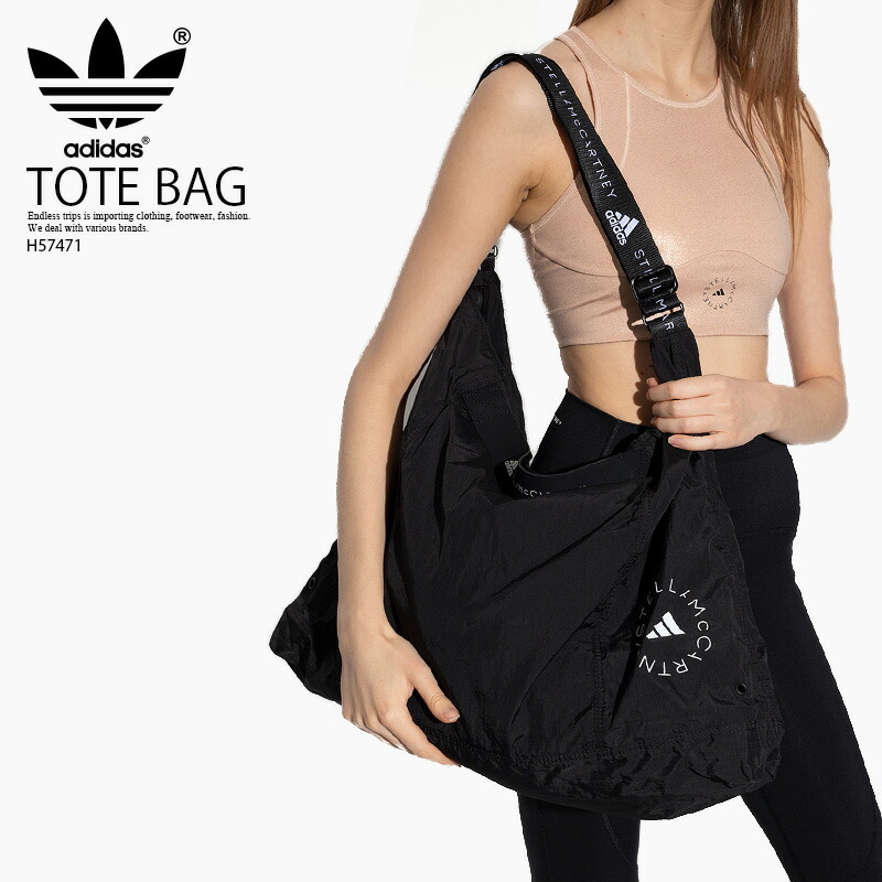 希少! 大人気!】 adidas by STELLA McCARTNEY (アディダス バイ ステラマッカートニー) TOTE BAG(トートバッグ)  レディース トートバッグ 大容量 軽量 BLACK/BLACK/WHITE (ブラック/ホワイト) H57471 エンドレストリップ