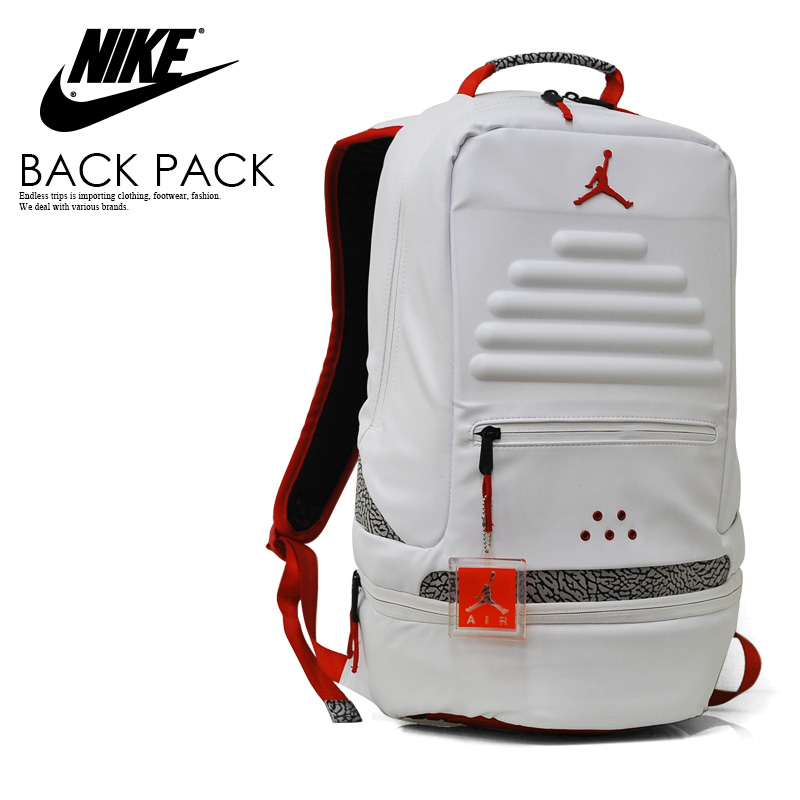 white and red jordan backpack