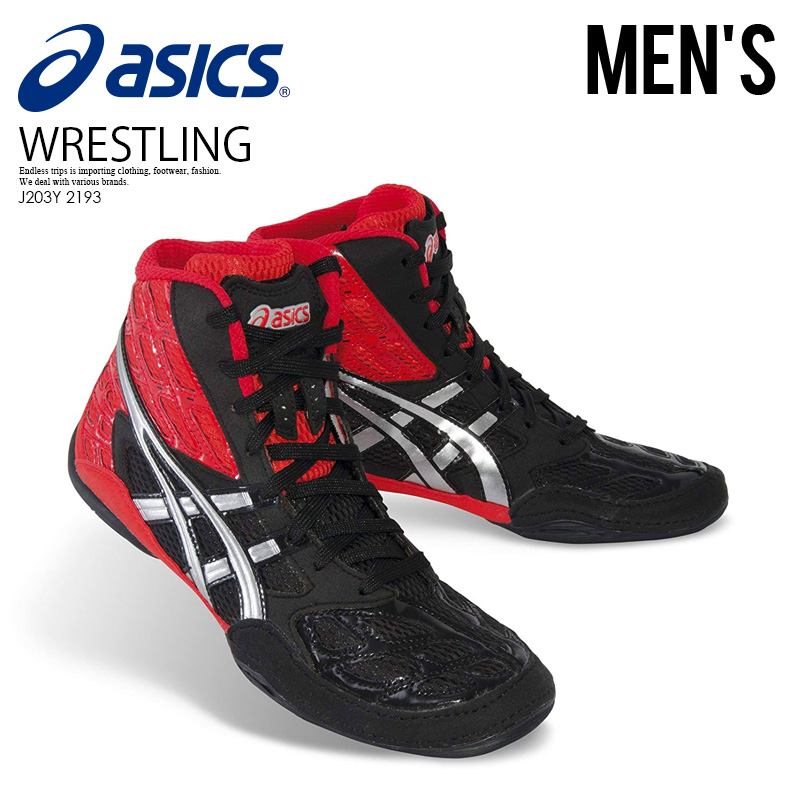 black and red asics wrestling shoes