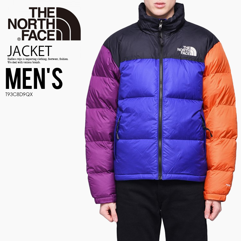 purple and blue north face jacket 