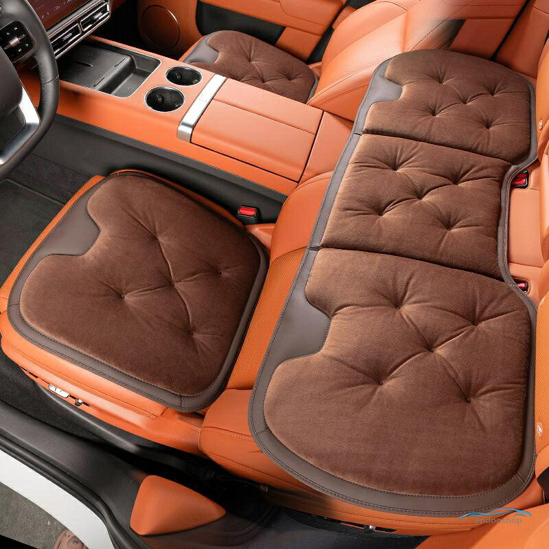 汎用モカブラウン車用 前座席用2枚+後部座席用1枚 シートクッション 座布団 シートカバー フランネルの表面 冬の座布団 滑り止め