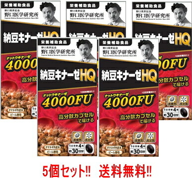 【野口医学研究所】【送料無料!! 5個セット!!】 納豆キナーゼHQ (285mg×120粒) 約30日分×5個　【栄養補助食品】