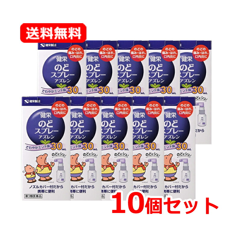 【第3類医薬品】【送料無料・10個セット】 健栄製薬 ケンエー 健栄のどスプレーアズレン 30mL 10セット スプレータイプ さわやかミントの香り ノズルカバー付き のどの痛み・荒れ・声がれに 【期限：2026年06月まで】