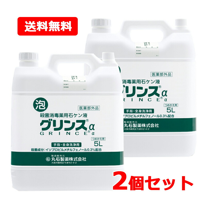 【送料無料・2個セット】【丸石製薬】 グリンス α 泡タイプ 5L つめかえ用×2 殺菌 消毒 石けん 泡 洗浄 全身 皮膚の清浄 アルコールフリー 無着色 石ケン液 GRINCE グリンス 【医薬部外品】