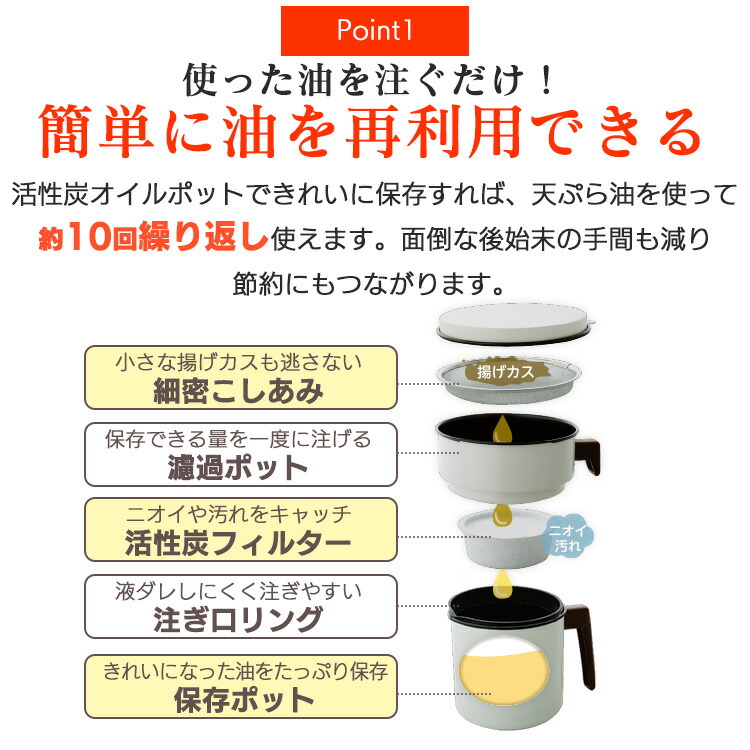 活性炭オイルポット1200mlカートリッジ1個付H-OP1200白【天ぷら油ろ過器油こし器油こし唐揚げ油処理揚げ物油保存油ろ過】おしゃれアイリスオーヤマ