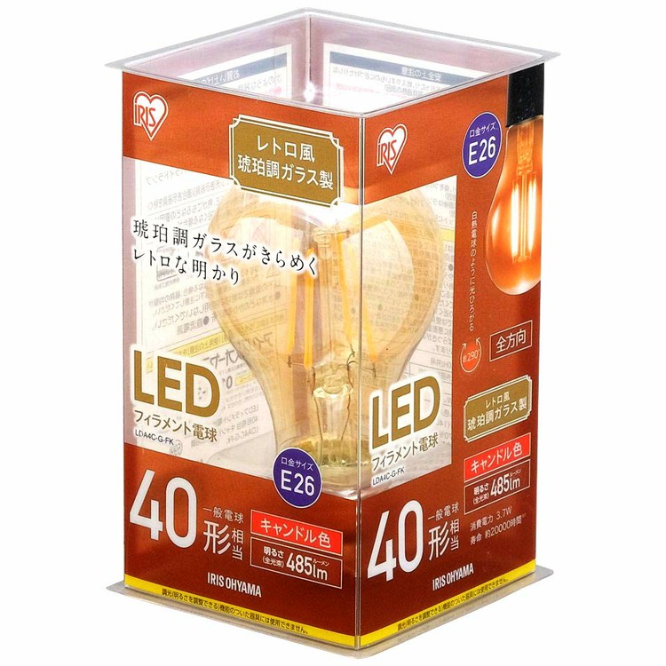 【10個セット】LEDフィラメント電球 琥珀調 キャンドル色 40形相当(485ｌm) LDA4C-G-FK アイリスオーヤマ 送料無料 安心延長保証対象 567912.jpg