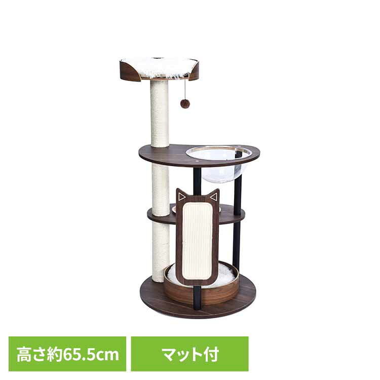 アクリル宇宙船三段タワー マット付 YS133196 ペットファニチャー 木製 据え置き スリム 猫 ねこ おしゃれ キャットタワー KIRA