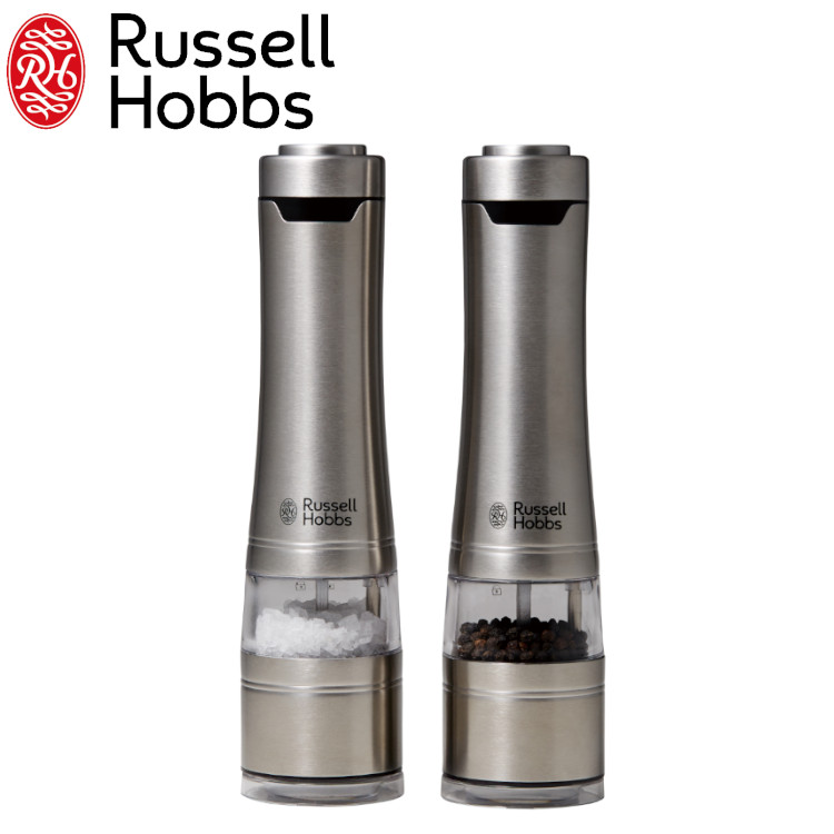 ラッセルホブス 電動ミル Russell Hobbs ソルト ペッパー 2本セット 7922JP ミル ペッパーミル ソルトミル 片手操作  透明キャビン スタンド付き 電池式 セラミック刃 塩 岩塩 胡椒 コショウ 調味料 おしゃれ 新製品情報も満載