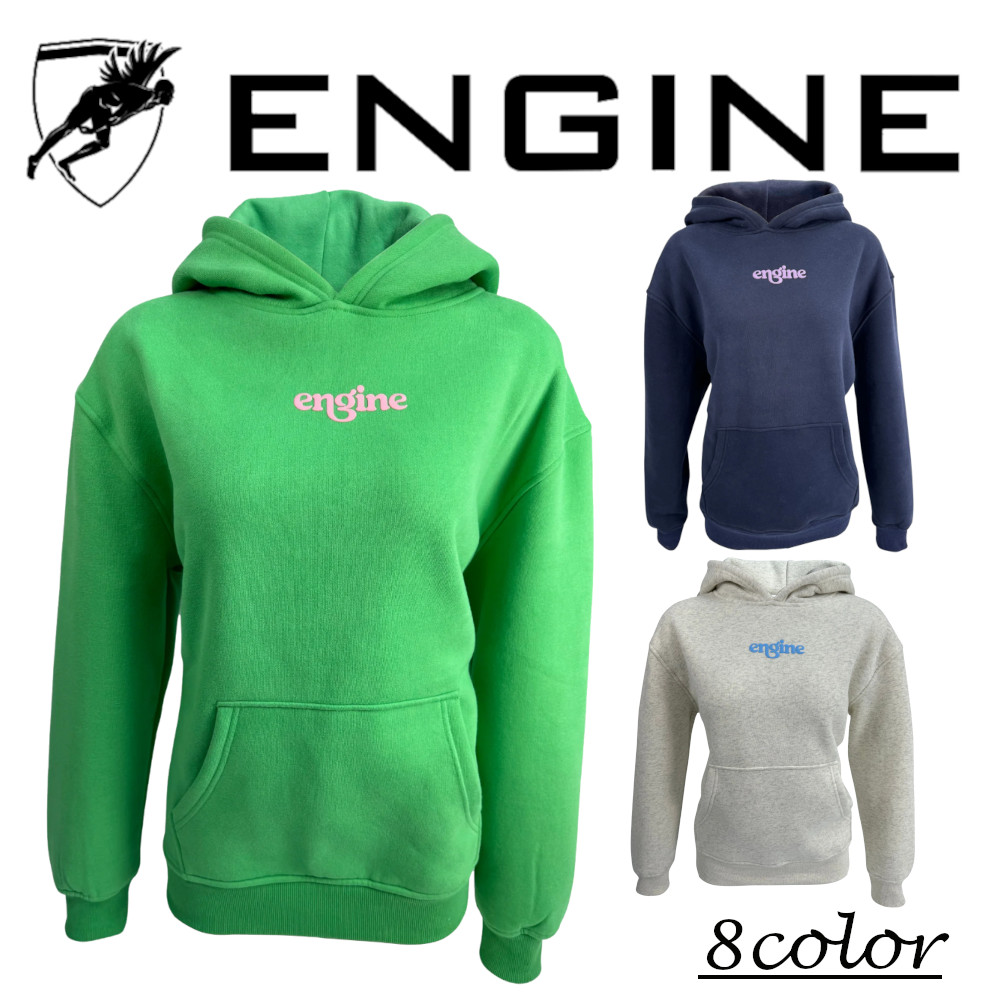 【インポート品】 ENGINE Women\u0027s Hoodie W Pocket -Foam Logo- パーカー アウター 汗水 調教師亭主もち用 全年歯客体 運動することに適した軽さかつパステル色の着心地 8色  貨物輸送無料 色つや十分な量