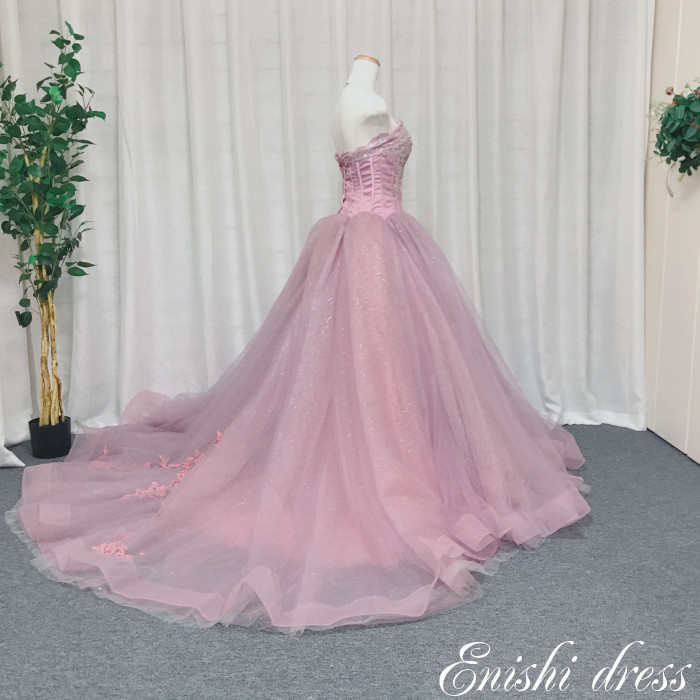ウェディングドレス カラードレス キラキラ ピンク ハートカット Aライン 着やせ 花柄 チュール レース 結婚式 披露宴 二次会 前撮り パーティー 色変更可 Cgco Org