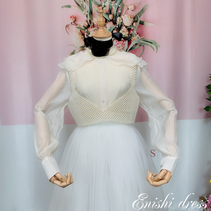 ウェディングボレロ トップス パール キャミソール ハンドメイド フリーサイズ 結婚式 披露宴 二次会 前撮り パーティー おしゃれ インスタ映え 上品 高級感 豪華 華やか エレガント ゴージャス|縁 ドレス
