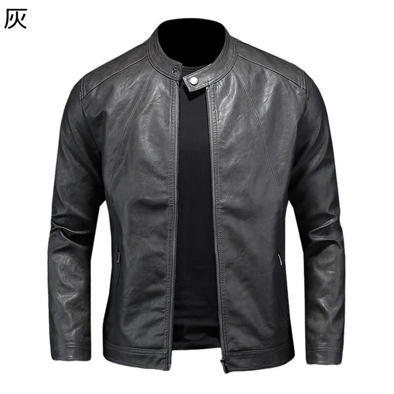 なめし革上衣 ライダースジャケット ハイネック メンズ 自動二輪車上衣 秋着 冬服 チャック 返り咲き レトロ アウター 上衣 保温 防寒 スタジャン 商行為 合皮前掛け 雨合羽