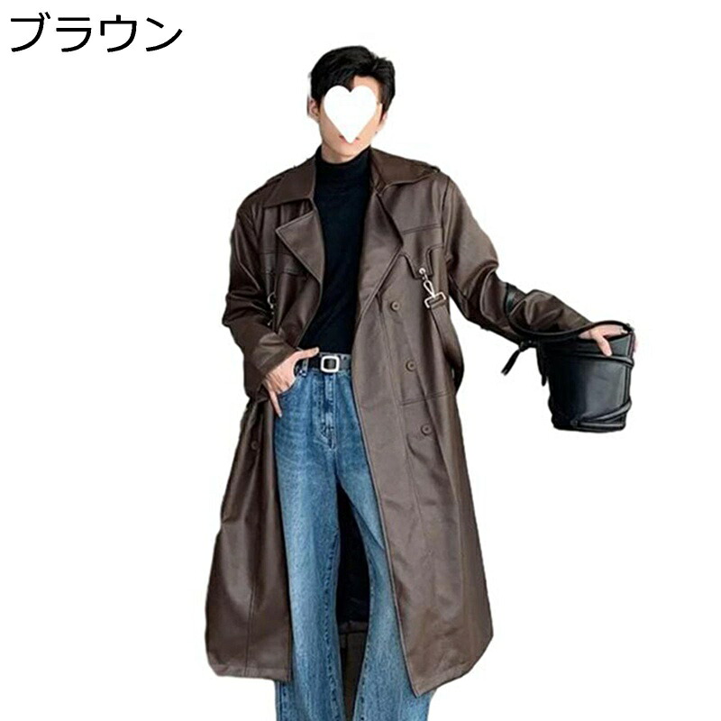 メンズ レザージャケット ロングコート 膝丈 ライダースジャケット 革ジャン 本革 レザー 秋着 冬服 ショールカラー ボタン 細身 カジュアル かっこいい アウター 街着 かっこいい おしゃれ｜magnifico18
