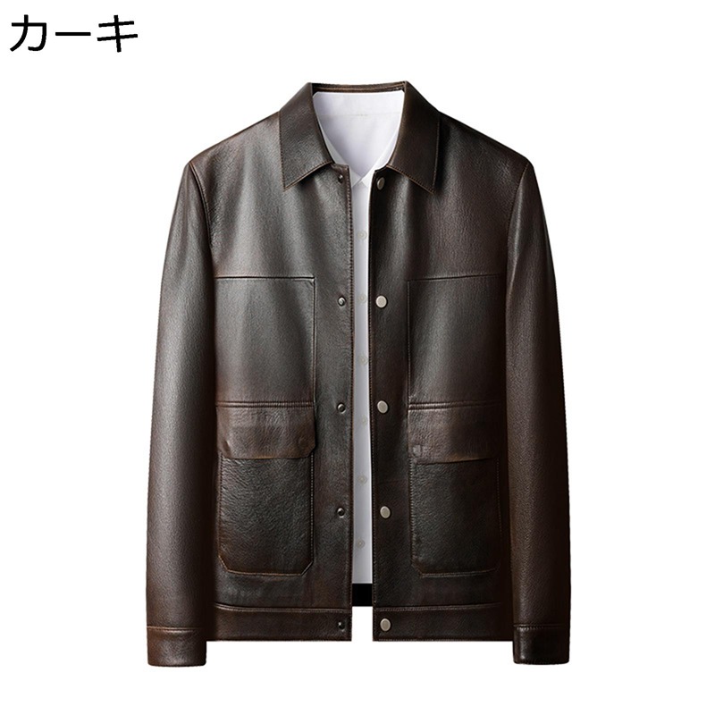 メンズ レザージャケット 本革 ライダースジャケット ボタン ラム革 折り襟 ポケット 秋冬着 ブルゾン コート フェイクレザー 防水 防風 防寒 細身 カジュアル カッコイイ アウター ソフト トレンド ファッション｜magnifico18