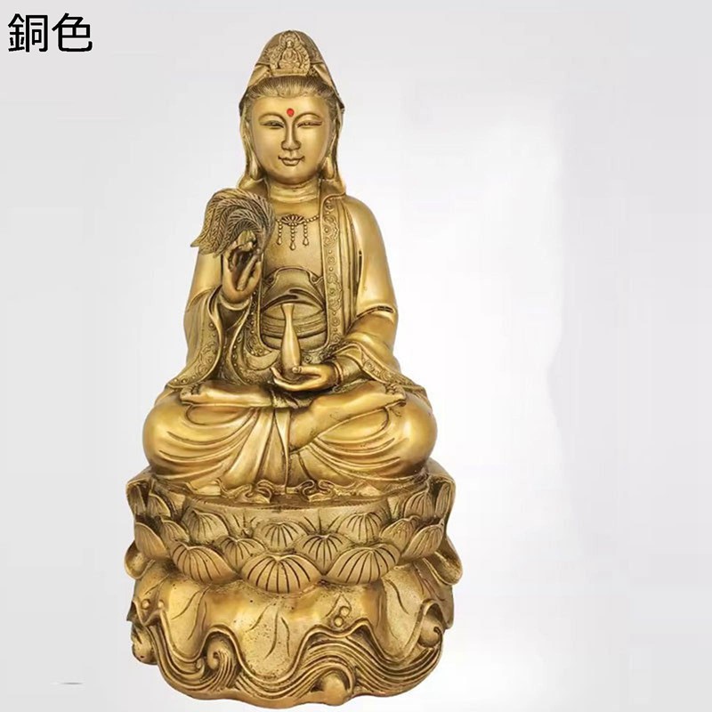 南海観世音像 観音坐像 風水グッズ 縁起物 観音様の仏像 仏壇仏像 真鍮製 工芸品 開運グッズ 邪気除け 疫病退散 お守り デスク飾り 福運 オブジェ 贈り物 新築祝い 引っ越し お年寄り インテリア