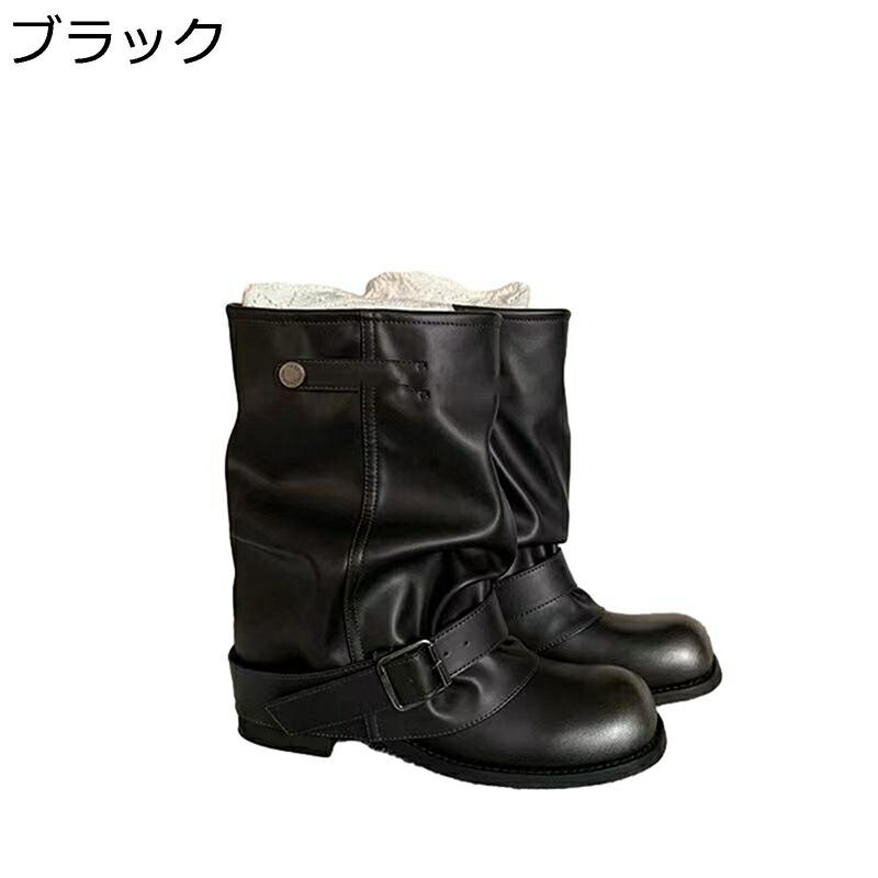 ウエスタンブーツ レディース靴 レザー カジュアルブーツ ベルト 本革 ワイド 秋 冬用 アンクルブーツ 歩きやすい 防水 耐摩耗 楽ちん 美脚 ノンスリップ ドレープ 太ヒール オフィス シンプル 柔軟 普段用