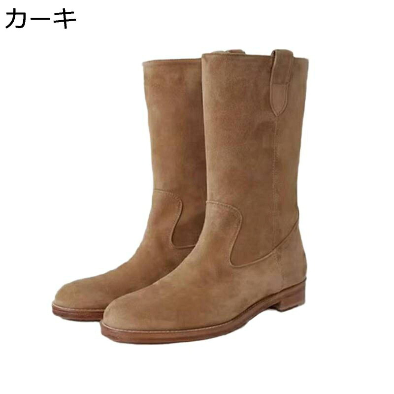スエード ショートブーツ レディース エンジニアブーツ 牛革 スリッポン フラット 秋冬着 ミドルブーツレトロ オシャレ 柔軟性 ノンスリップ 撥水加工 屈曲 幅広 韓国風 会社 日常着用 ソフトクッション|magnifico18