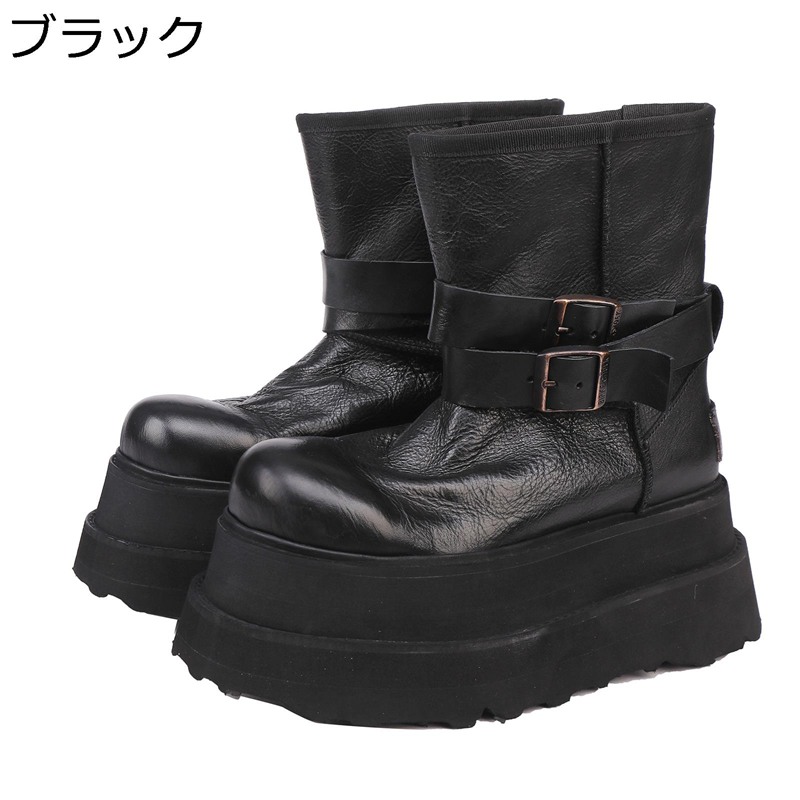 レディース 厚底ブーツ 7.5cmヒール 天然牛革 プラットフォーム ウォッシュ加工 レザー レディース エンジニアブーツ アンクルブーツ 秋冬 レトロ 身長アップ かっこいい ストリート 滑りにくい シューズ 丸トゥ