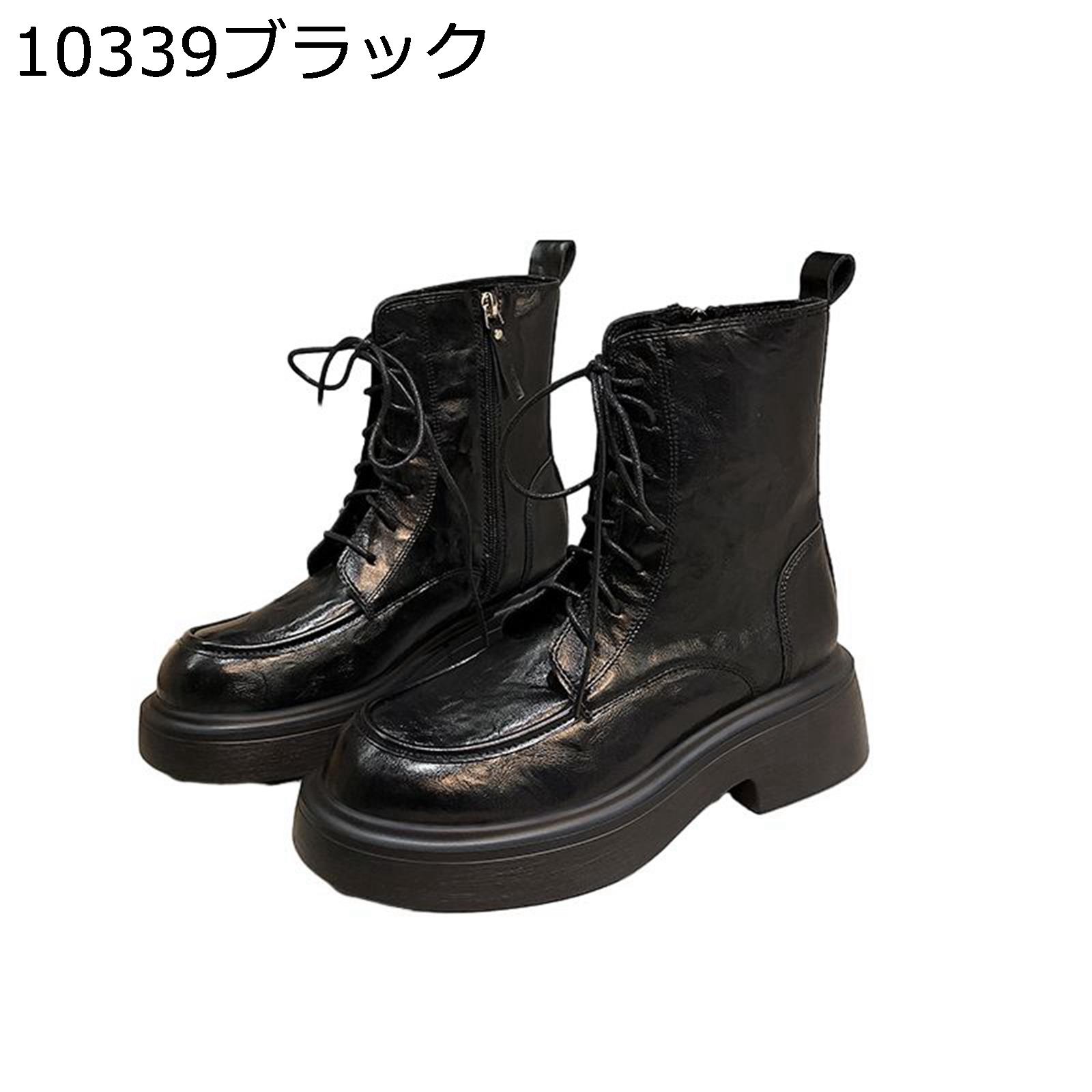 厚底ブーツ ショートブーツ レディース 秋冬春 編み上げ サイドジップ 皮革 シンプル 美脚 防滑 ゴムソール ミドル丈 履きやすい 軽量 かわいい 短靴 小さいサイズ フォーマル オフィス 通勤通学