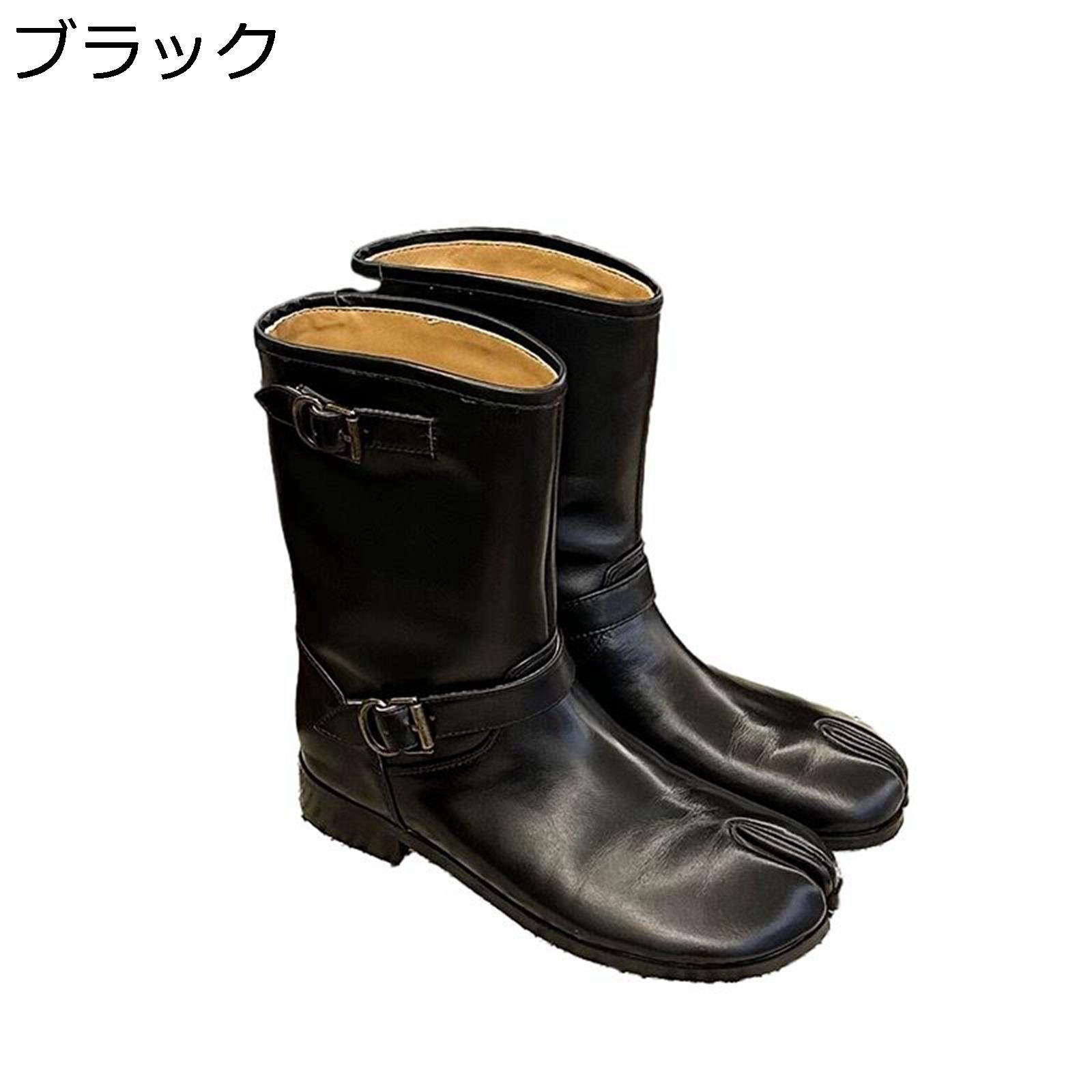 足袋型ブーツ レディース ミドルブーツ 袴用 ゆったり ベルト 短靴 レザー 足細く見え 軽量 秋用 柔らか 防滑 ソフト クラシック 韓国 スリッポン ビッグサイズ バイク用 パーティ ストリート