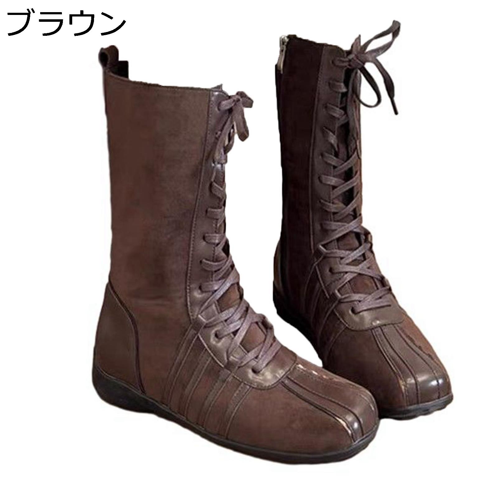 ミドル丈ブーツ レザー 足細 サイドジップ 編み上げ レディース 細身 ショートブーツ 着脱簡単 履きやすい 着回し フィット 短靴 切り替え 秋用 滑り止め 大人 大きめ カジュアル オフィス 通勤通学
