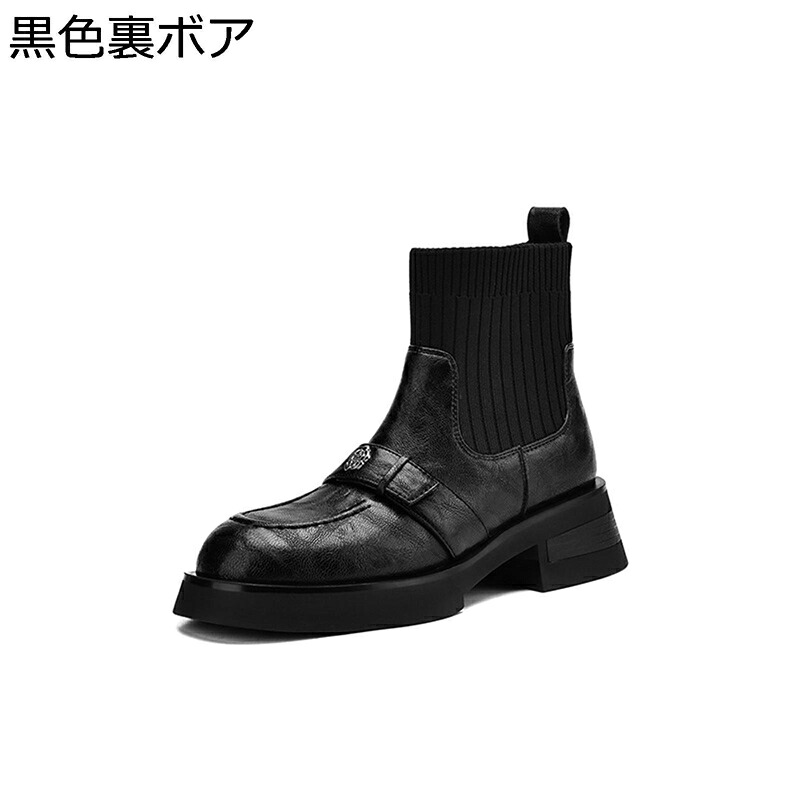 ソックスブーツ ブーティ レザー 本革 レディース ショートブーツ ハイヒール 太ヒール 弾力性 牛革 秋靴 冬靴 無地 快適 コンフォート 美脚 女性 軽い 宴会 デート 外出 通勤 9,945円