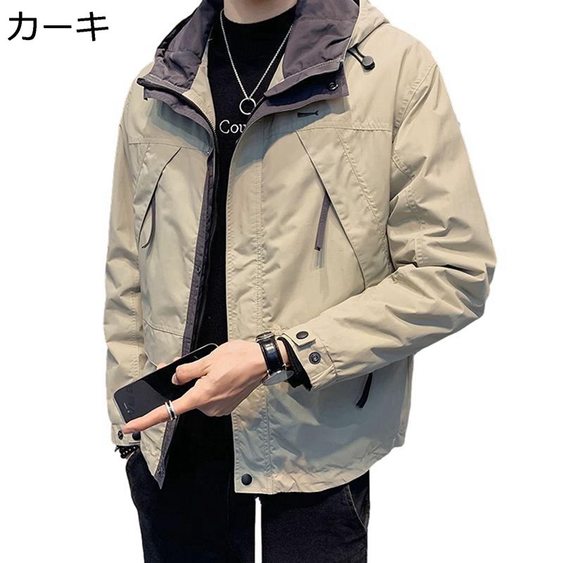 ワークジャケット メンズ 長袖 作業服 カジュアル 大きいサイズ フード付き アウター 防風性 防寒性 コート ジャケット 上着 スタジャン 春夏秋冬 トラベル お出掛け 日常着用