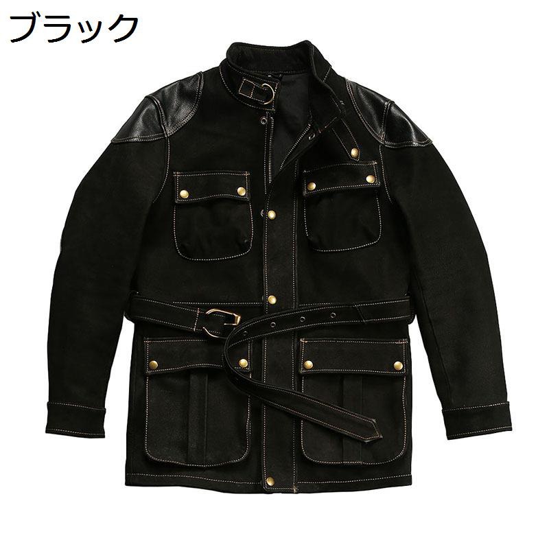 レザージャケット 山羊革 メンズ バイクジャケット バイカー 防風 防寒コート 本革 アウター マルチポケット 立ち襟 春秋冬 ジッパー ハンティング アウトドア 通勤 作業｜magnifico18
