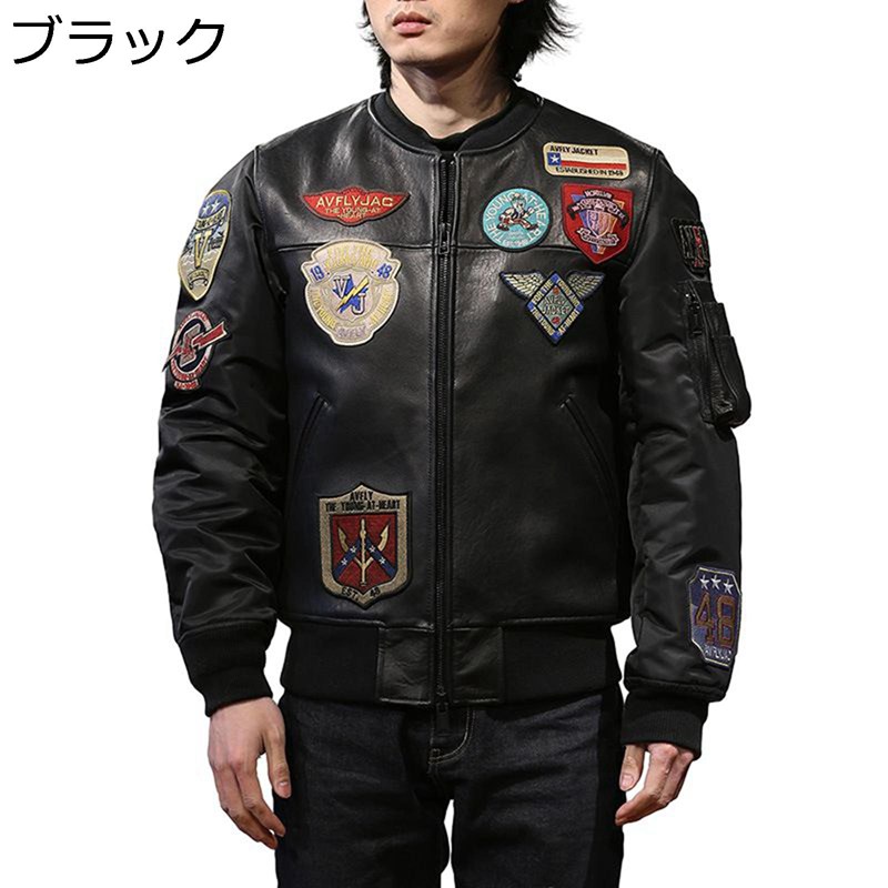 メンズ レザージャケット 中綿 ライダースジャケット バイカー 防寒 防風 本革 羊革 コート ブルゾン 秋服 ジッパー 刺繍ワッペン 立ち襟 スタジャン バイク 通勤 ストリート