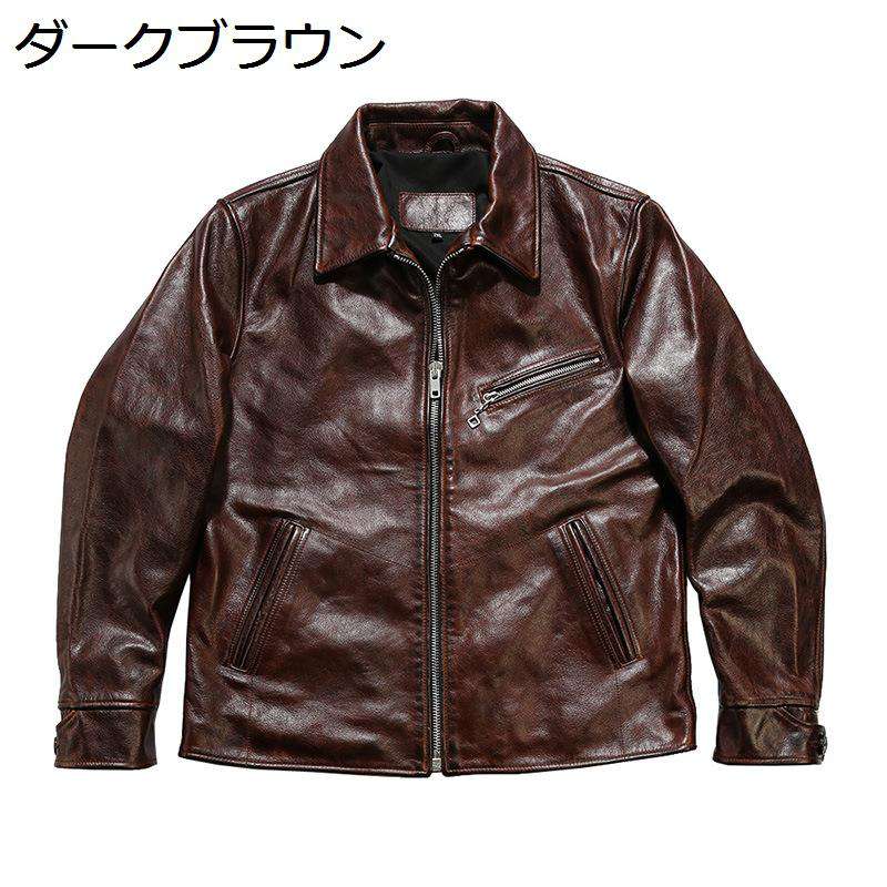 メンズ 牛皮上衣 なめし革 ライダースジャケット 心地好い 防風 保温性 厚地の外套 革ジャン 上衣 秋服 ジップアップ ヴィンテージ 前掛け 自動二輪車 通い 表どおり コート・ジャケット-メンズファッション