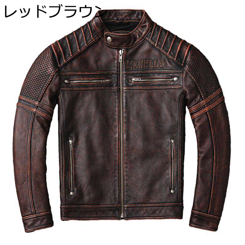 牛革ジャケット 本革 メンズ バイクジャケット カジュアル 防寒 防風 レザーコート ブルゾン 秋冬 立ち襟 ジップアップ 男性 スリム ライダース アウトドア 通勤 作業