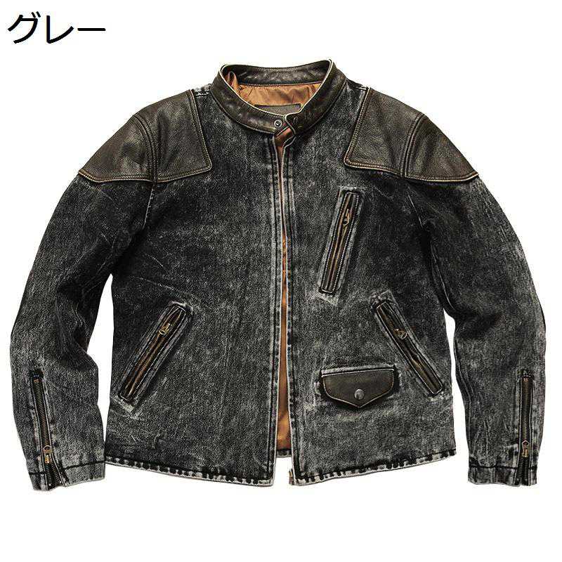 メンズ デニムジャケット 牛革 パッチワーク ライダースジャケット バイカー 防風 防寒 ブルゾン 秋服 ジップアップ ジージャン ヴィンテージ アウター カウボーイ ワーク 日常