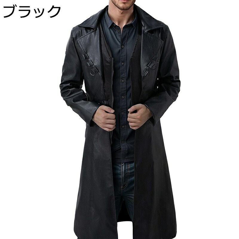 革ジャケット ロング丈 メンズ トレンチコート ライダースジャケット バイカー 防風 保温性 アウター 秋冬 かっこいい テーラード カジュアル ストリート系 ワーク 日常