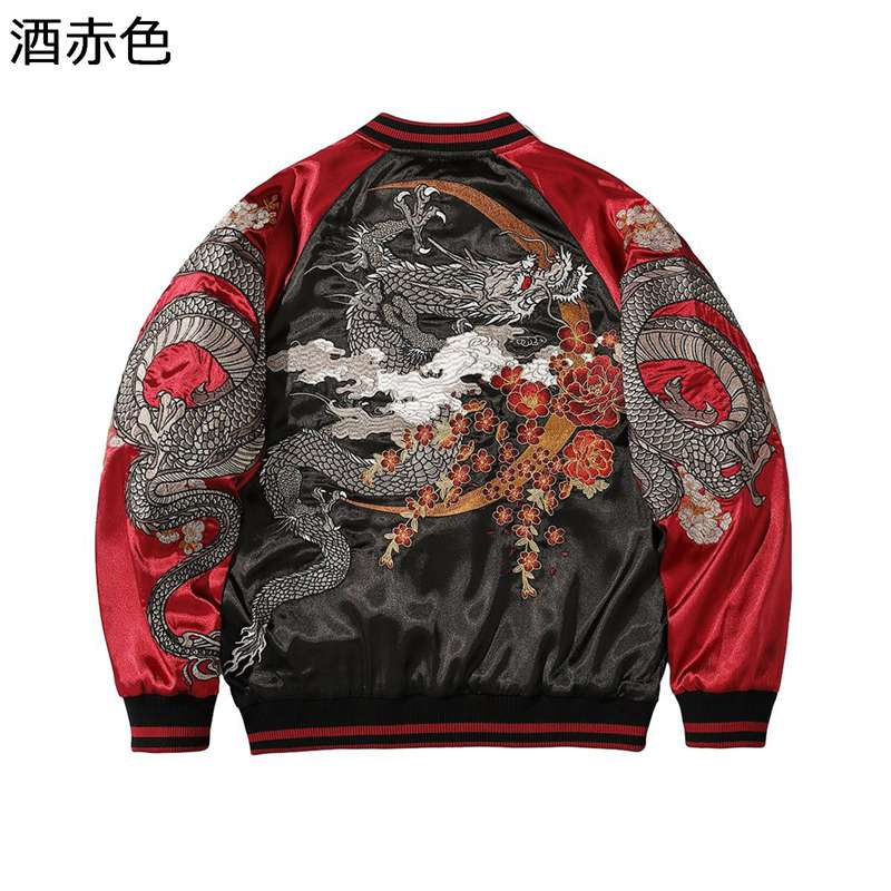 スカジャン メンズ ジャンパー 龍 刺繍 防風 防寒 ジップアップ ミリタリージャケット マウンテンパーカー 長袖 原宿風 ストリート系 パンク風 B系 かっこいい オーバーサイズ 上着 秋冬