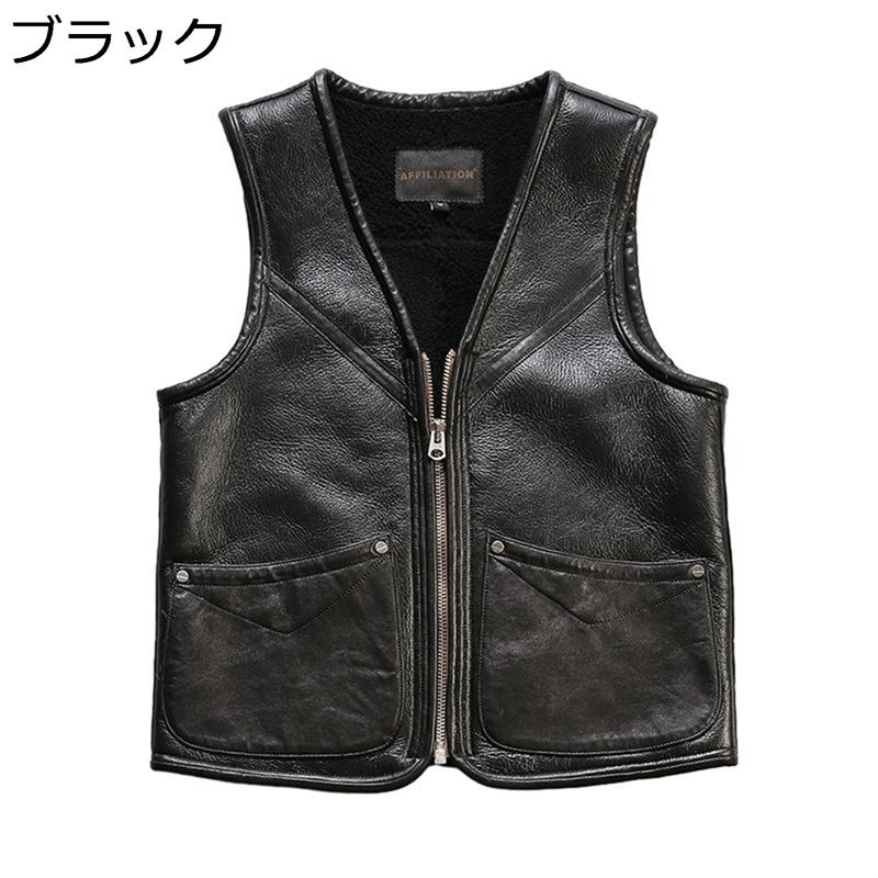 レザーベスト ビジネスベスト メンズ 袖なし 毛皮一体 本革ジャン 裏ボア ジップ バイクチョッキ 春秋用 ポケット付き スリム 前開 バイクジャケット コート お洒落 防風 細身 ファッション 通勤|magnifico18