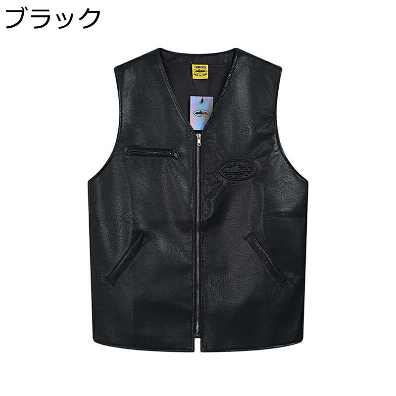 レザーベスト PU革ジャン バイクチョッキ スーツベスト メンズ 袖無し ゆったり ジャケット ジップ 前開 ポケット付き 防風 細身 おしゃれ ライダース カジュアル 柔らか ファッション 春秋