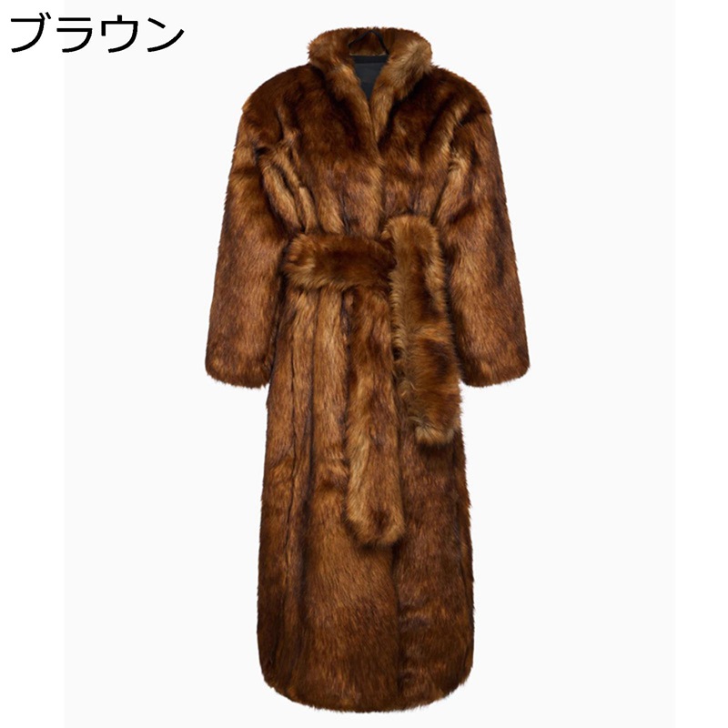 毛皮コート ロング丈 フェイクファージャケット レディース 防風保温 毛皮一体 ナチュラル ガウン マキシ丈 エコファー 防寒ブルゾン 厚手 カジュアル オシャレ 秋 冬服 ふわモコ デイリー