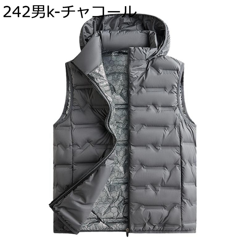 ダウンベスト メンズ ベスト 軽量 前開き フード付き 暖かい 秋冬着 防風性 防寒アウター フード付き取外し可 無地 シンプル 大きいサイズ ファッション 男女兼用 オフィス デイリー 旅行