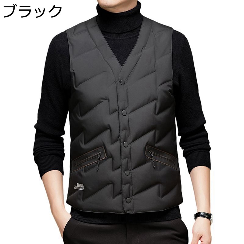 防寒着 ダウンベスト メンズ 中綿 Vネック ビジネス 紳士服 前開き 厚い 保温性 暖かい 無地 インナー 作業着 ベスト 大きいサイズ ノースリッブ 秋冬服 カジュアル おしゃれ