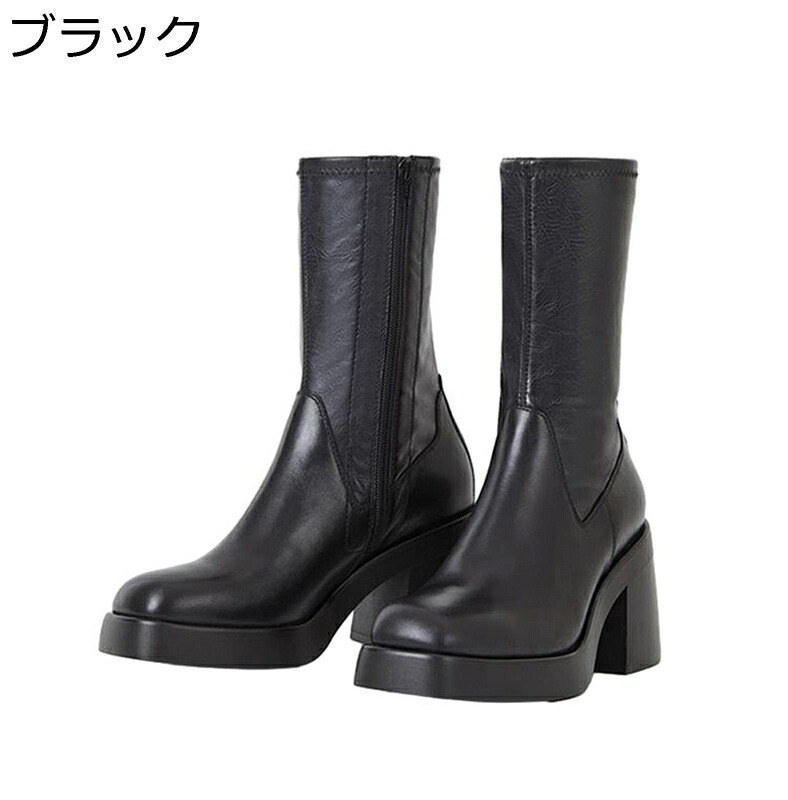 ストレッチブーツ ショートブーツ レディース 秋冬春 サイドジップ 8cmアップ 太めヒール レザー 足細く見え 安定感 防滑 袴用 おしゃれ 柔らかい セクシー 大人 短靴 カジュアル 通勤 旅行