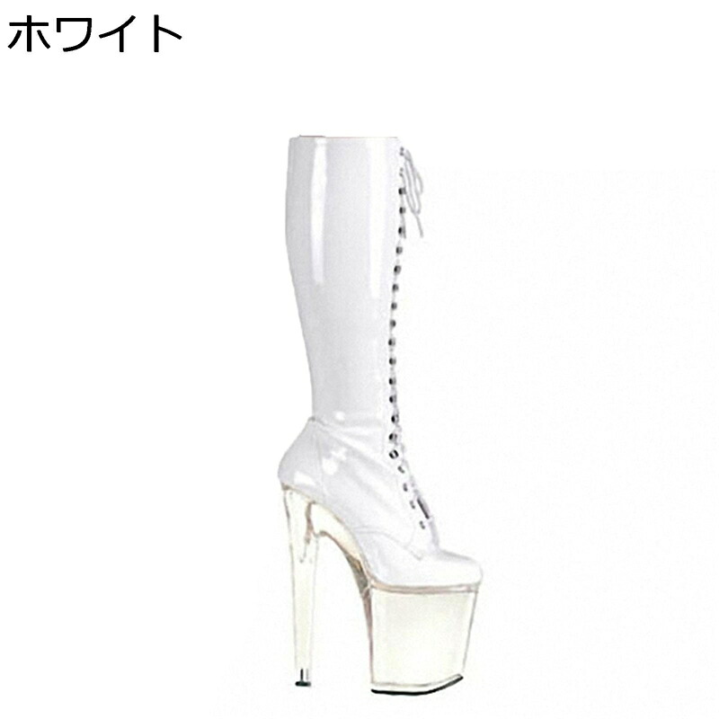 ロングブーツ 20cm ハイヒール クリア底 高筒 レディース 編み上げブーツ サイドジップ 前厚 大きいサイズ 足細 コンフォート エナメル おしゃれ アメカジ 秋冬 防滑 ポールダンス 舞台 フェス|magnifico18