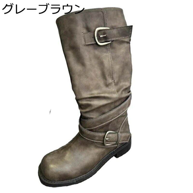 ロングブーツ 膝丈 レディース 折り返し 袴用 ジョッキーブーツ エンジニア クロスストラップ 足細 歩きやすい 大人 フェミニン セクシー 春秋冬 防水 防滑 カジュアル 通勤 パーティ ストリート