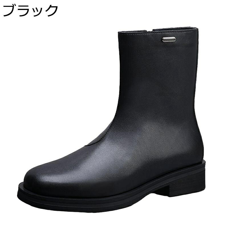 ミドルブーツ メンズ ショットブーツ サイドジッパー カジュアル 秋冬 ローヒール お兄系 ノンスリップ 耐磨耗 防臭 快適 走れる 防寒対策 防水 痩せ お洒落 シンプル オフィス