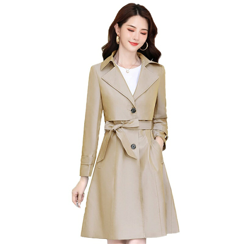 トレンチコート レディース スプリングコート レディース 春 春コート 春物 春服 コート 無地 ロングコート 長袖 ベルト付き ライトアウター ジャケット フォーマル 大きいサイズ 体型カバー 上品