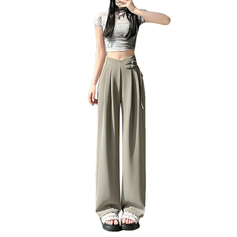 レディース ワイドパンツ 春 夏 スラックス ハイウエスト 中華風 ガウチョパンツ カジュアル ボトムス 女性 美脚 無地 着痩せ カジュアル ゆったり 長ズボン 薄手 体型カバー 脚長効果 通勤 レ