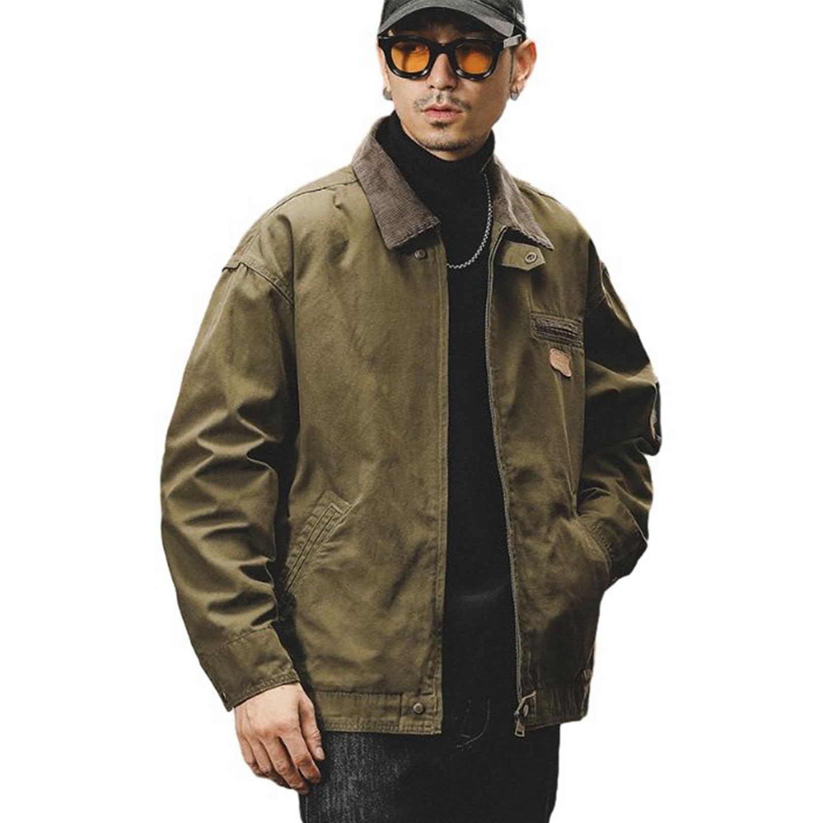 アメカジジャケット ワークジャケット スタジャン メンズ ジャンパー カジュアル 防風防寒 ブルゾン ワイド アウター 折り襟 春秋 レトロ オーバーサイズ デイリー お出掛け