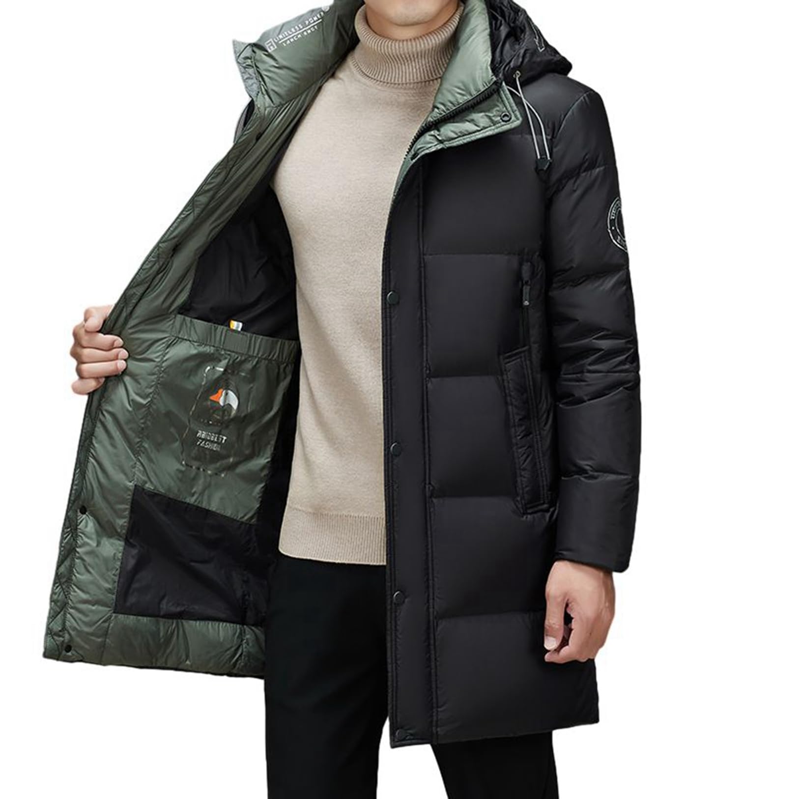 ロングダウンコート メンズ 無地 ダウンジャケット 秋冬 ビジネスカジュアル ロング丈 フード付き ステンカラー 冬服 防風 分厚い 着膨れせず 防寒対策 大人 保温性 吸湿発熱 通勤 OL アウトド